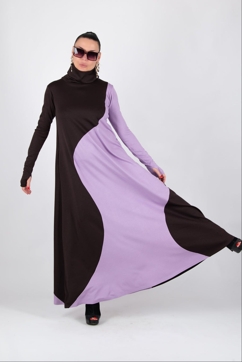 Light purple and chocolate brown A-line dress Vivian - EUG Fashion 