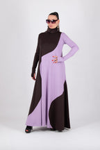 Light purple and chocolate brown A-line dress Vivian - EUG Fashion 