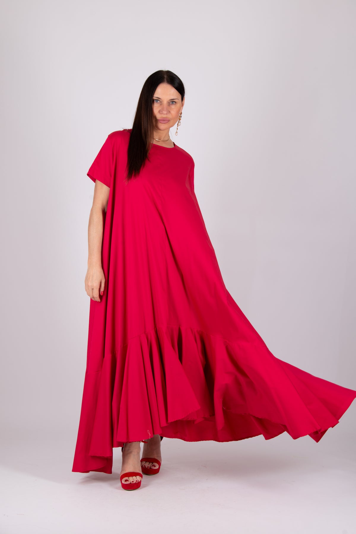 Long cotton a line dress #red
