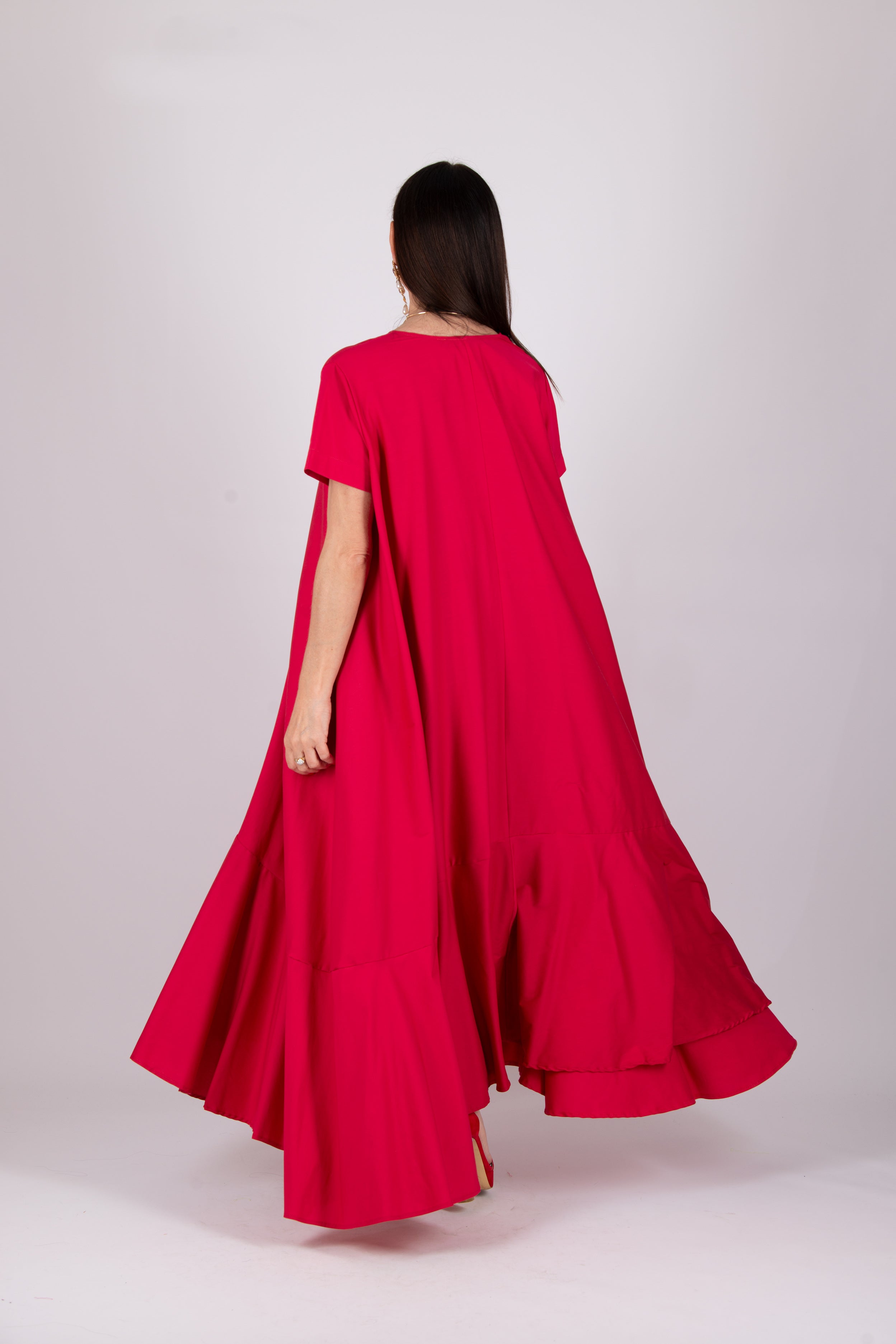 Long cotton a line dress #red