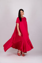 Long cotton a line dress #red