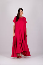 Long cotton a line dress #red