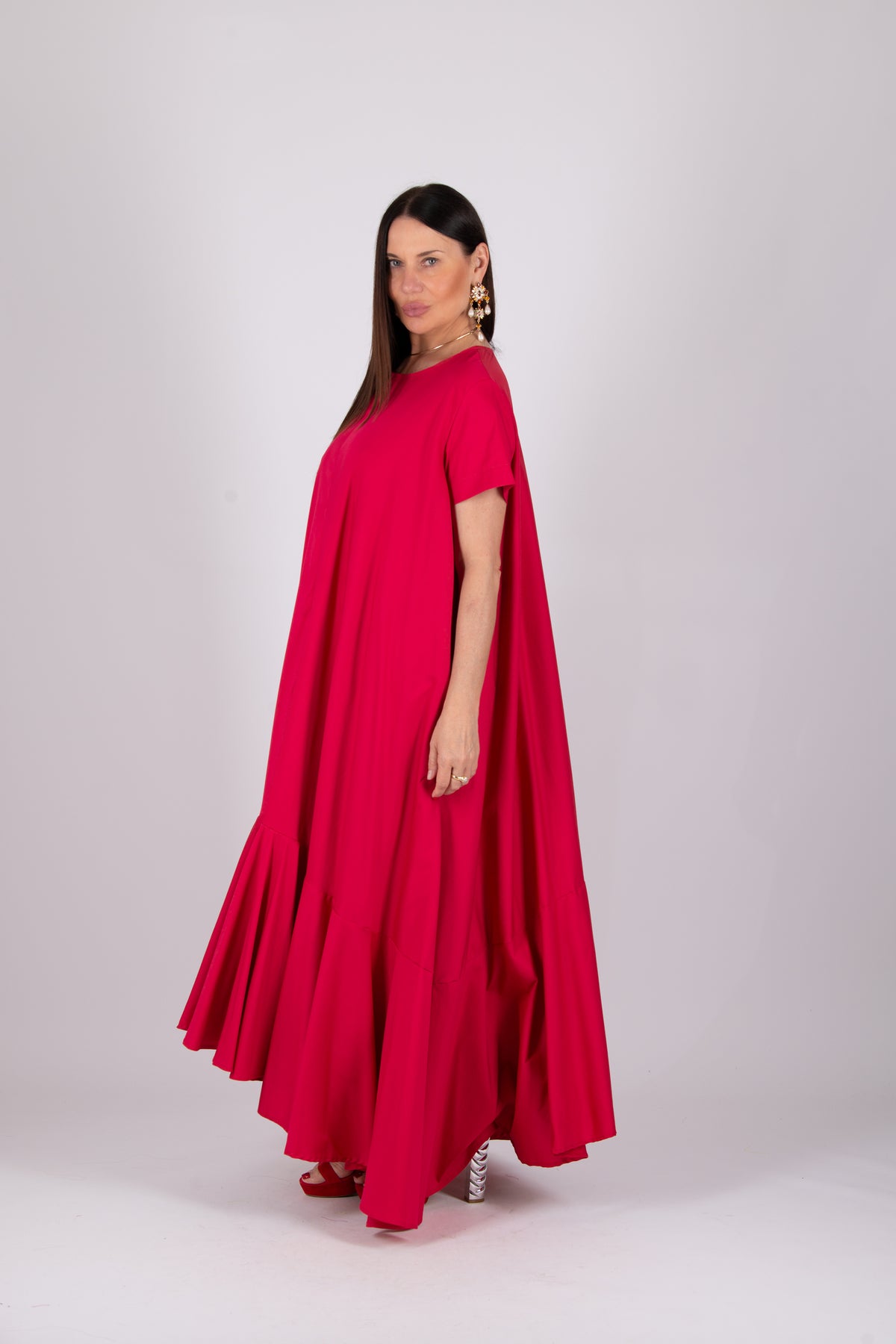 Long cotton a line dress #red