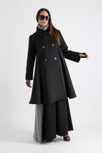 Black neoprene A-line blazer coat Kylie double-breasted - EUG Fashion #black

