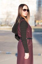 Dark red long sleeveless wool-feel vest with single-button closure - lightweight layering piece, Irene | EUG Fashion #dark-red
