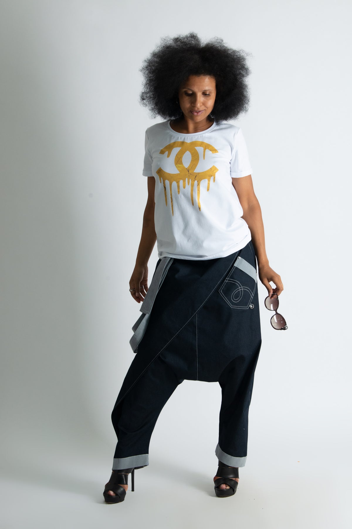 Dark blue jeans drop-crotch pants Lesila — EUG Fashion
