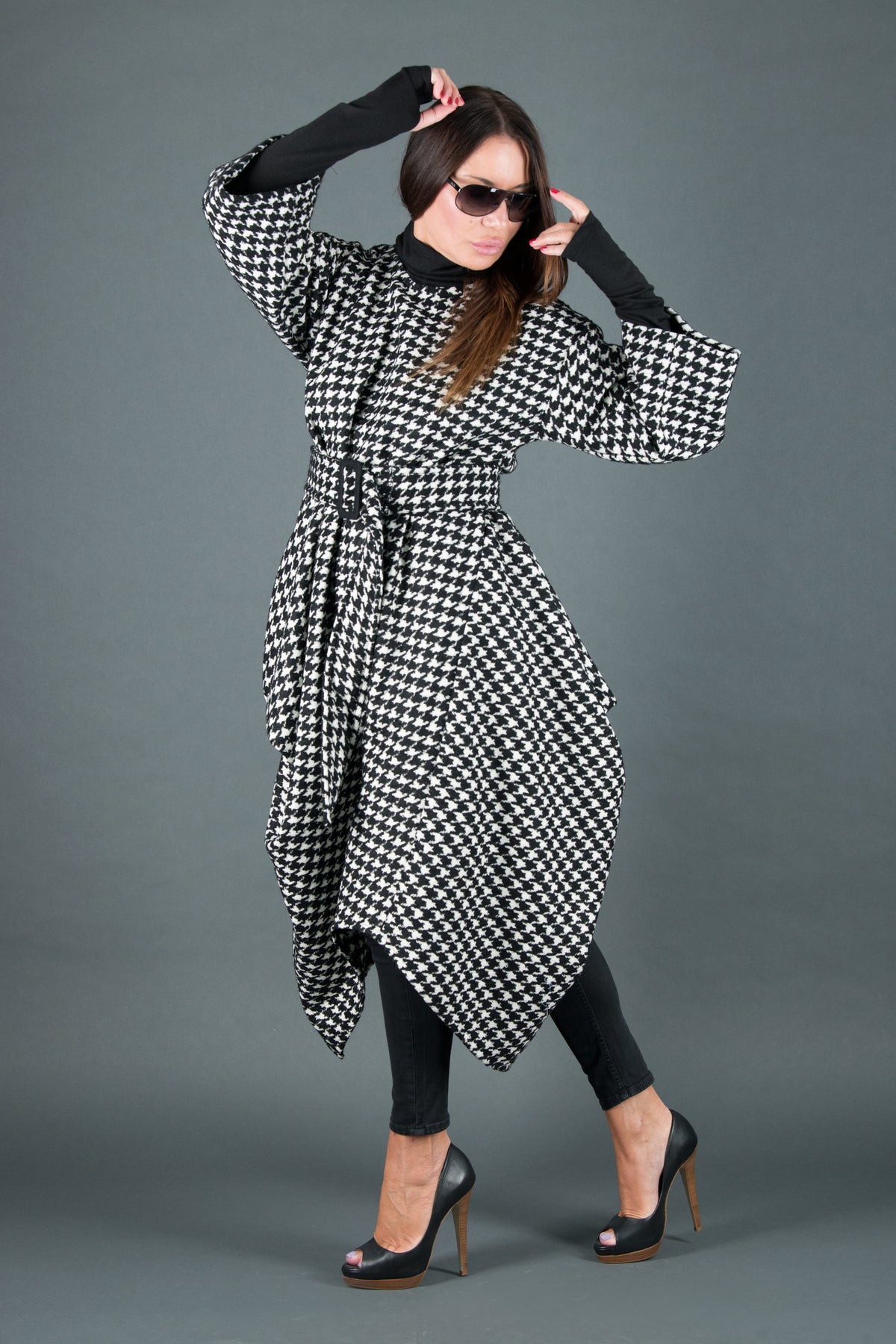 Houndstooth poncho dress Tracy - EUG Fashion