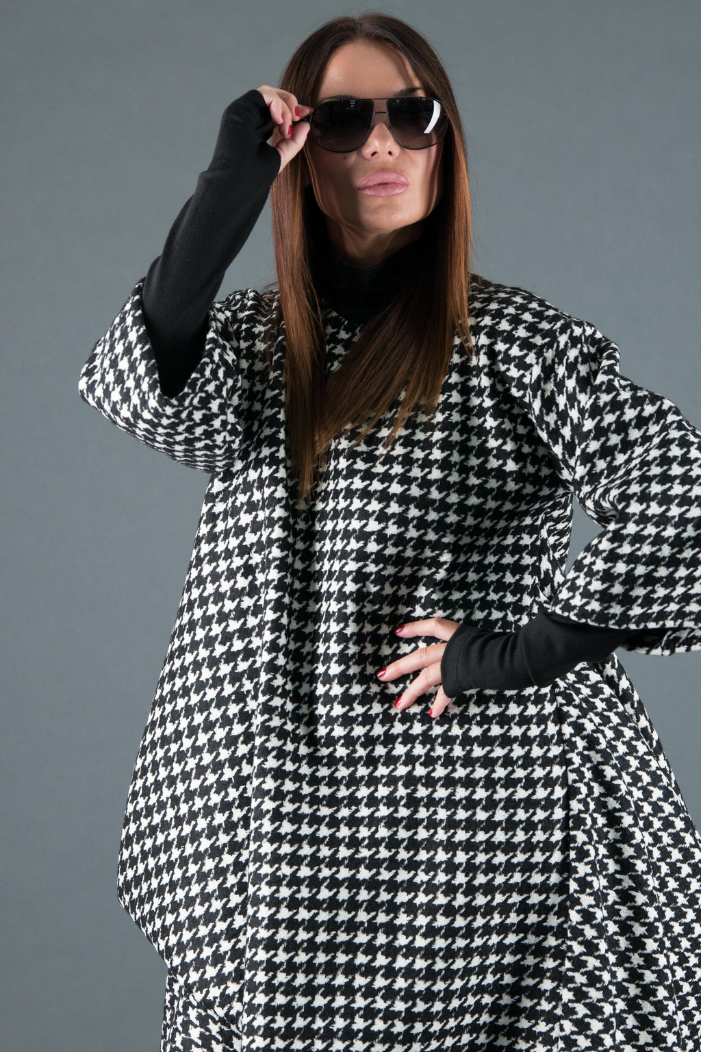 Houndstooth poncho dress Tracy - EUG Fashion