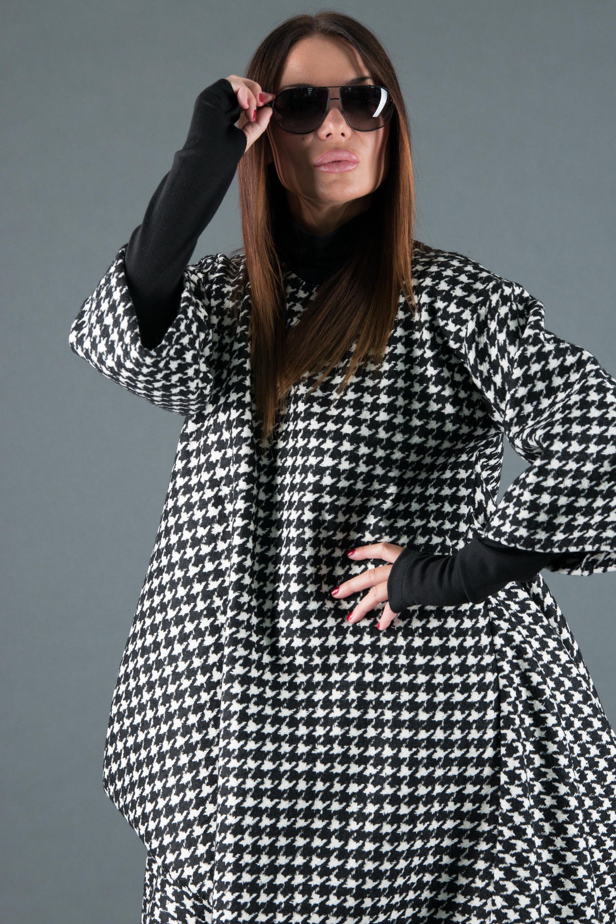 Houndstooth poncho dress Tracy - EUG Fashion