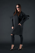 Black neoprene knee-length dress Ester - EUG Fashion #black
