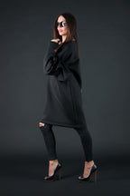 Black neoprene knee-length dress Ester - EUG Fashion #black
