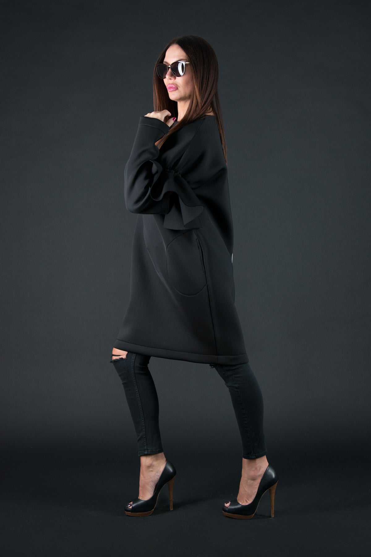 Black neoprene knee-length dress Ester - EUG Fashion #black
