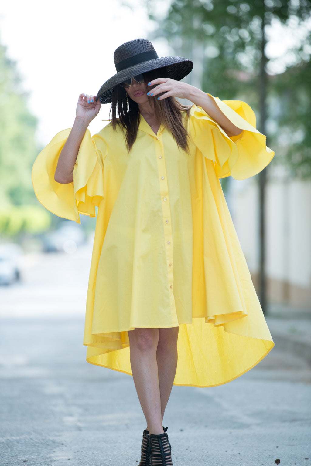 a line cotton dress #yellow
