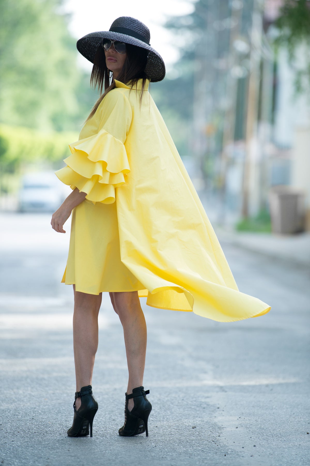 a line cotton dress #yellow