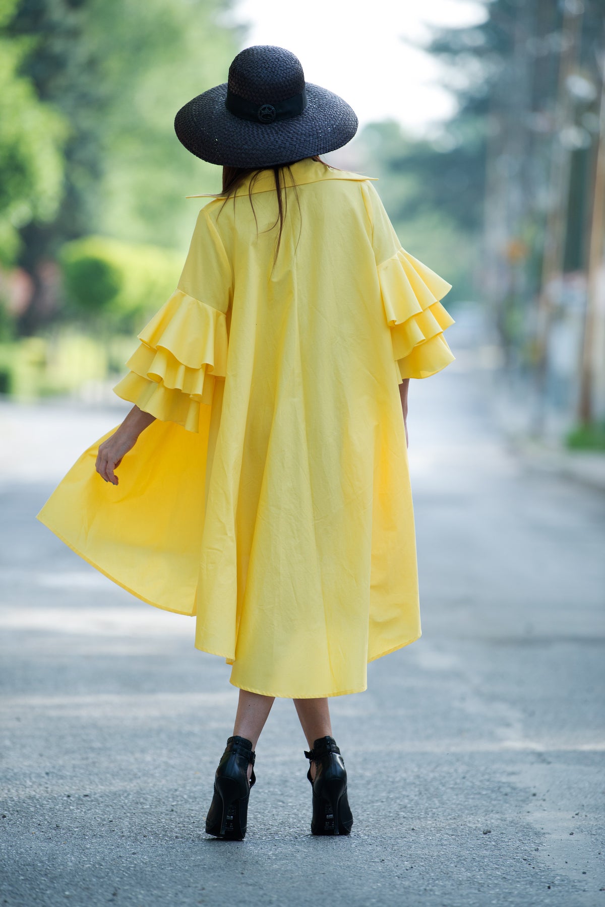 a line cotton dress #yellow