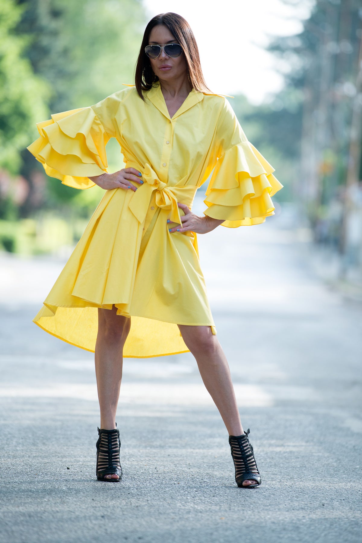 a line cotton dress #yellow