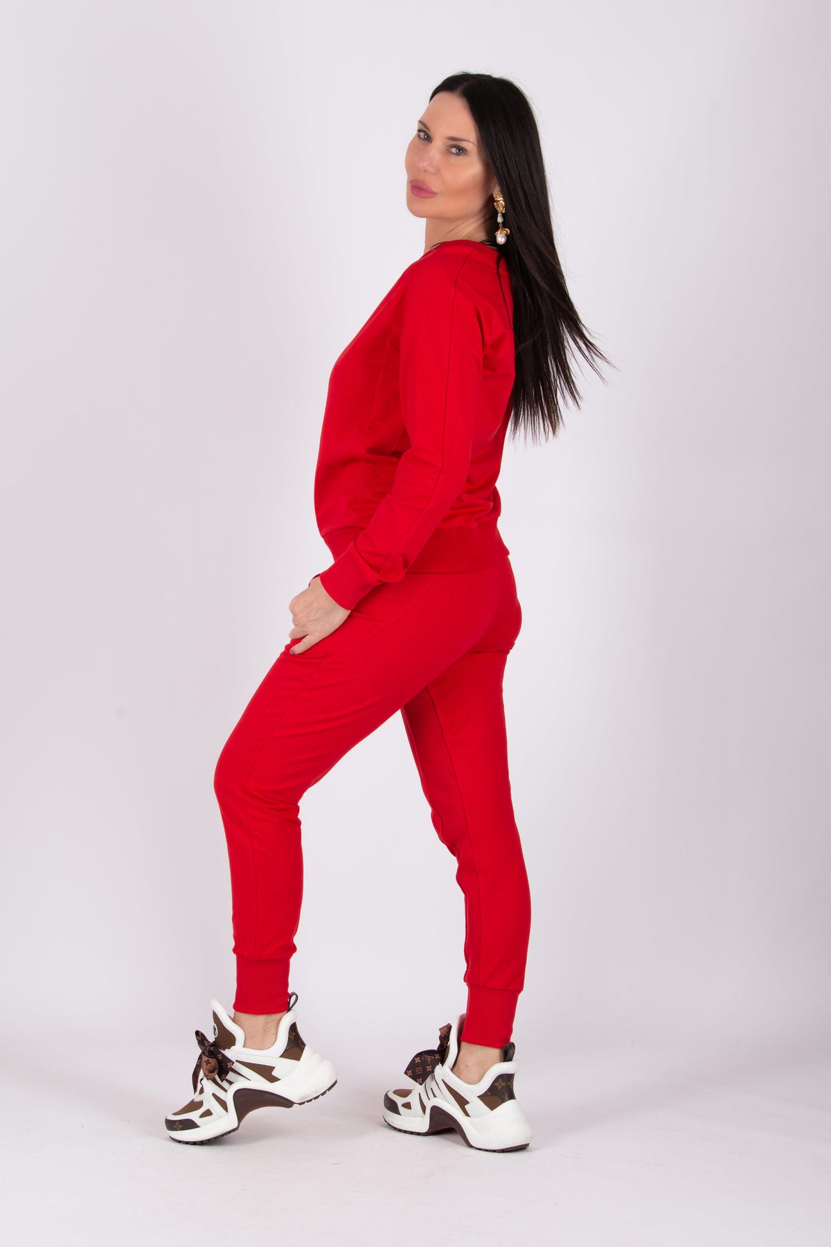 Red tracksuit - slim-fit cotton terry sweatshirt and pants with Manhattan Collection lettering, Gery | EUG Fashion #red