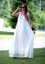 White Cotton Maxi Dress - Carmen