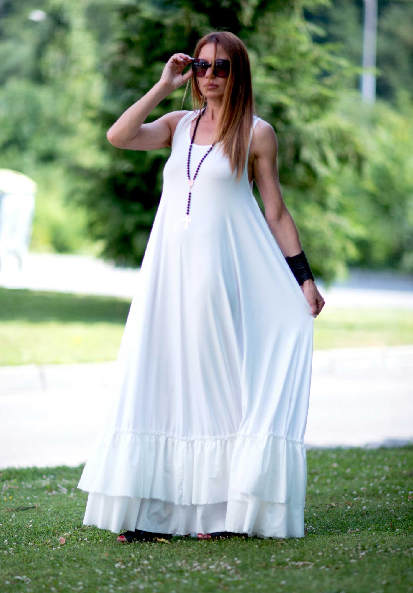 White Cotton Maxi Dress CARMEN EugFashion 