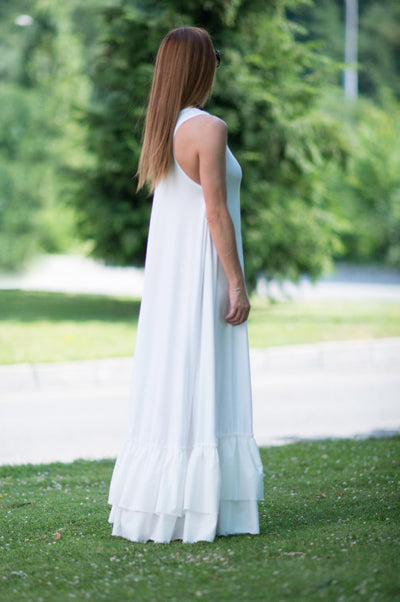 White Cotton Maxi Dress CARMEN EugFashion 