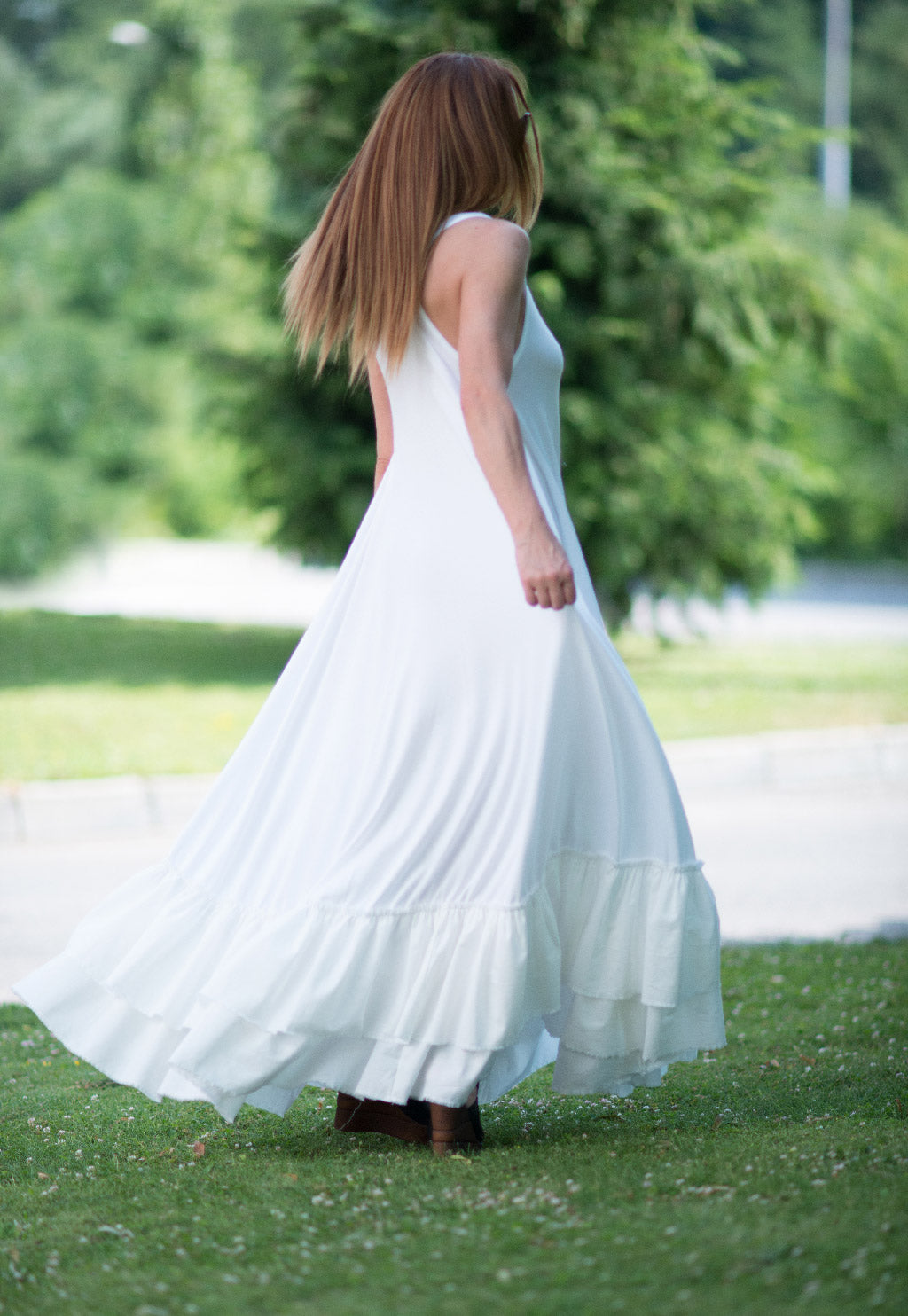 White Cotton Maxi Dress CARMEN EugFashion 