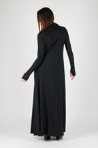 Black punto milano turtleneck maxi dress Vivian with thumb holes and pockets - EUG Fashion #black
