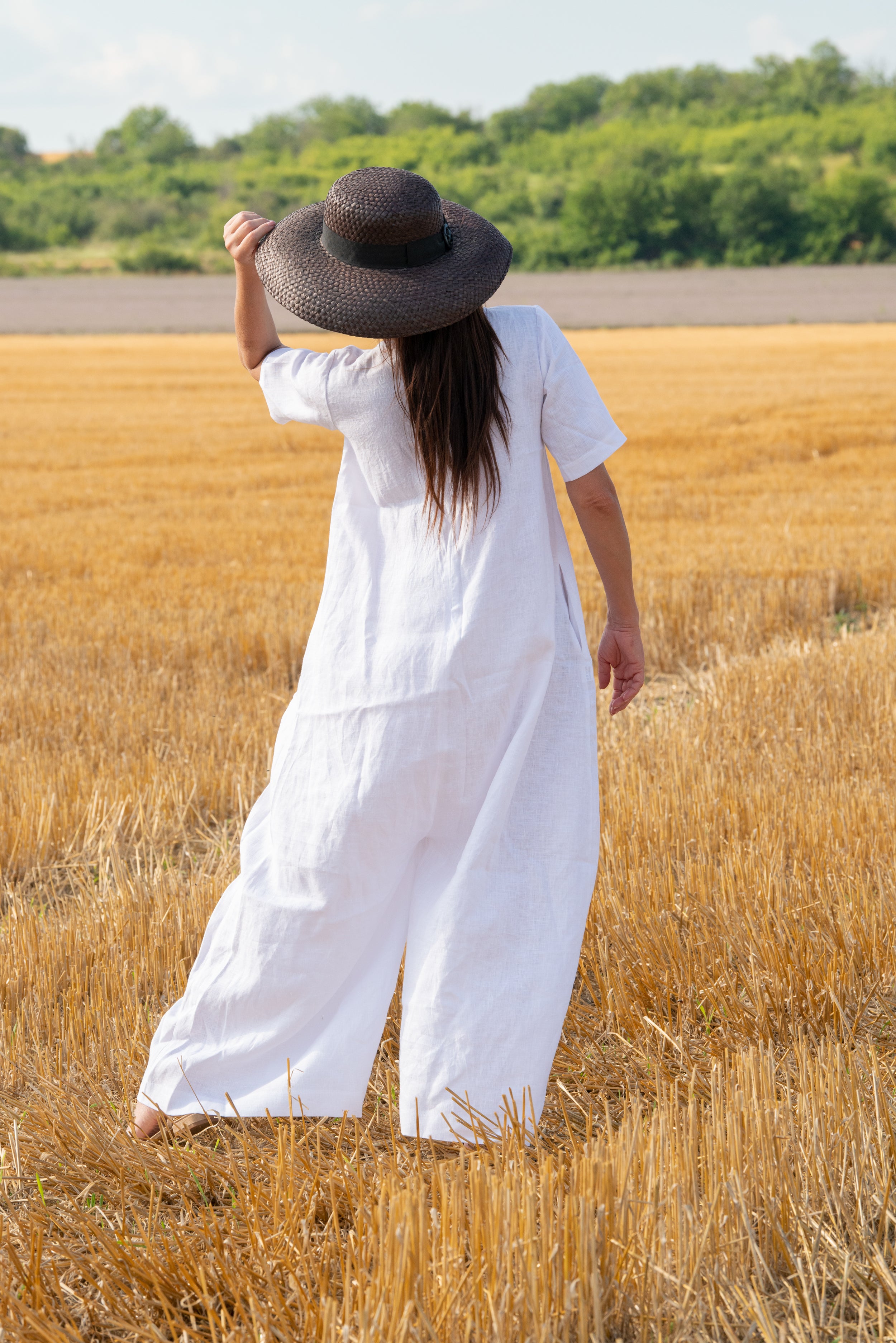 wide linen jumpsuit #white