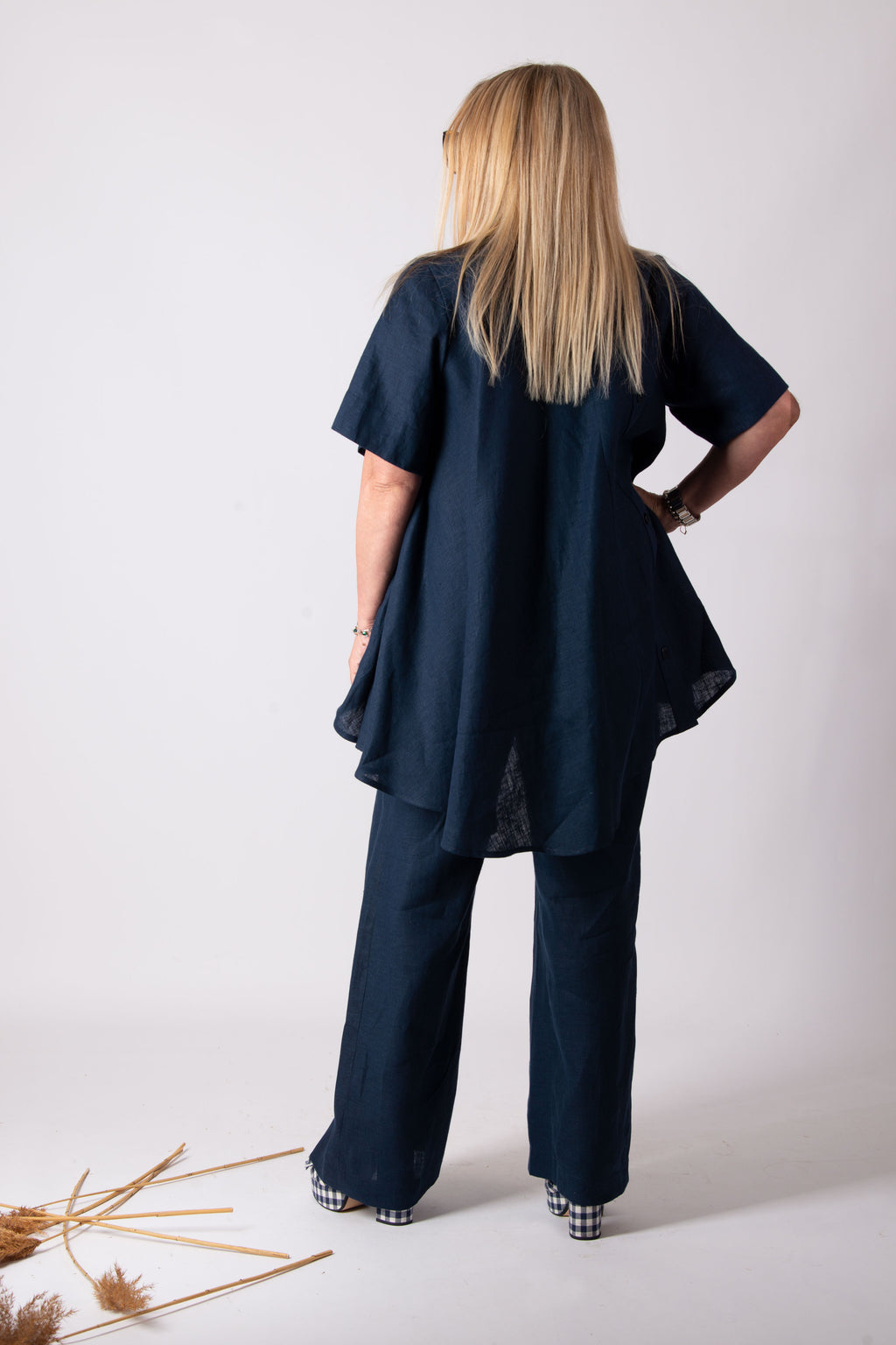 Linen outfit pants and tunic - EUG fashion #dark-blue