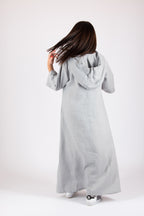 linen hooded grey dress
