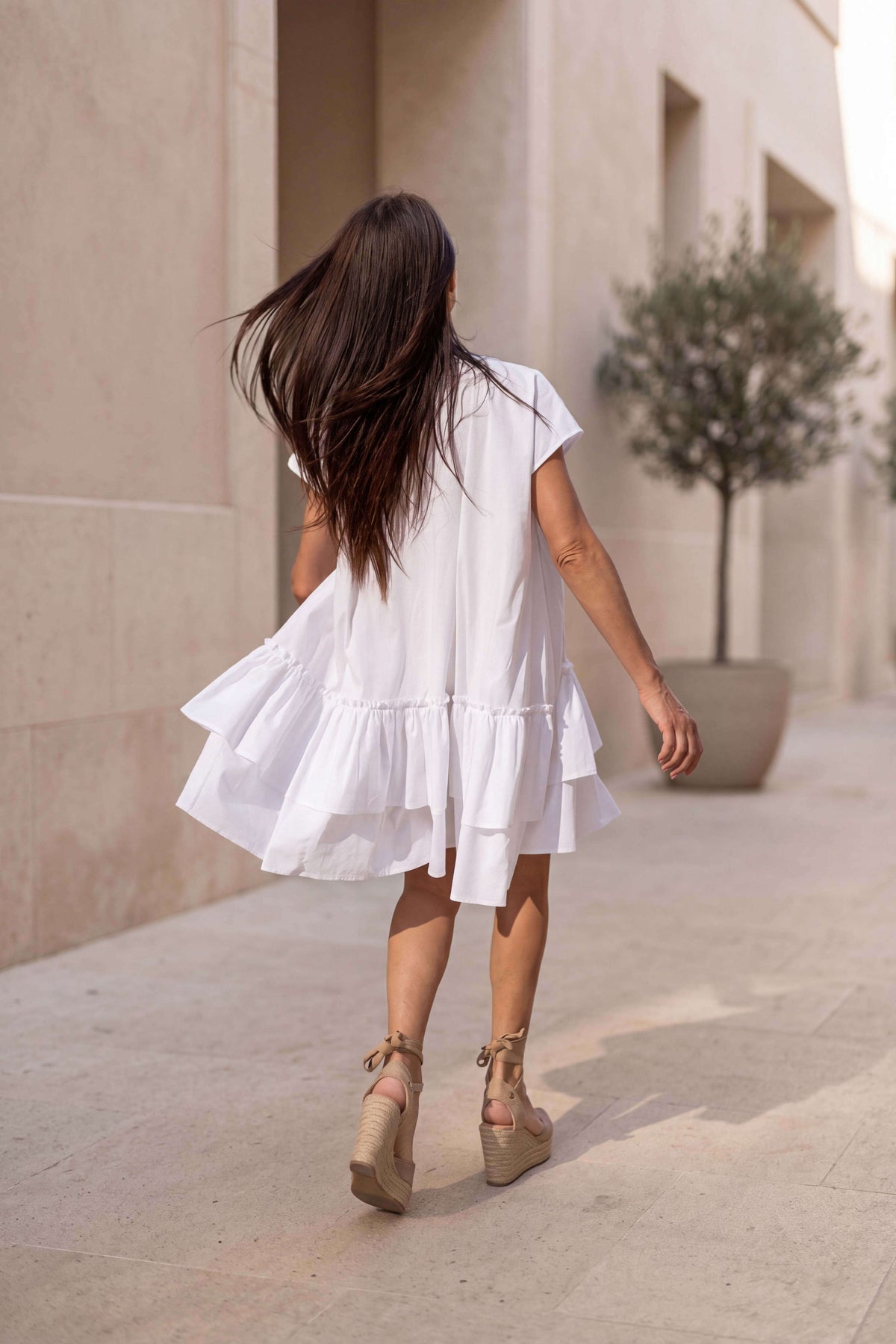 Flounces sleeveless dress tunic - Eug fashion #white