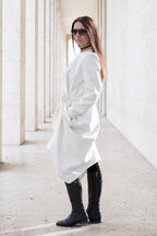 Off white asymmetric poncho dress Holly with belt and back zip - EUG Fashion #off-white
