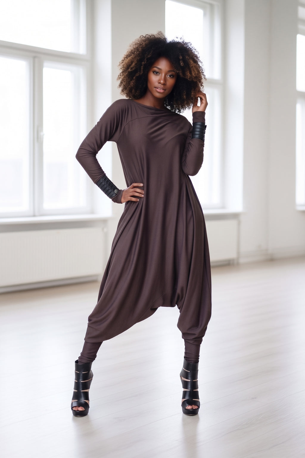harem jersey jumpsuit #dark-brown