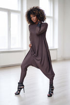 harem jersey jumpsuit #dark-brown