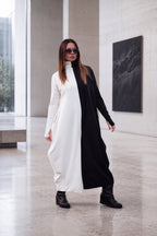 Black and white wide cotton winter jumpsuit - EUG fashion #black-white