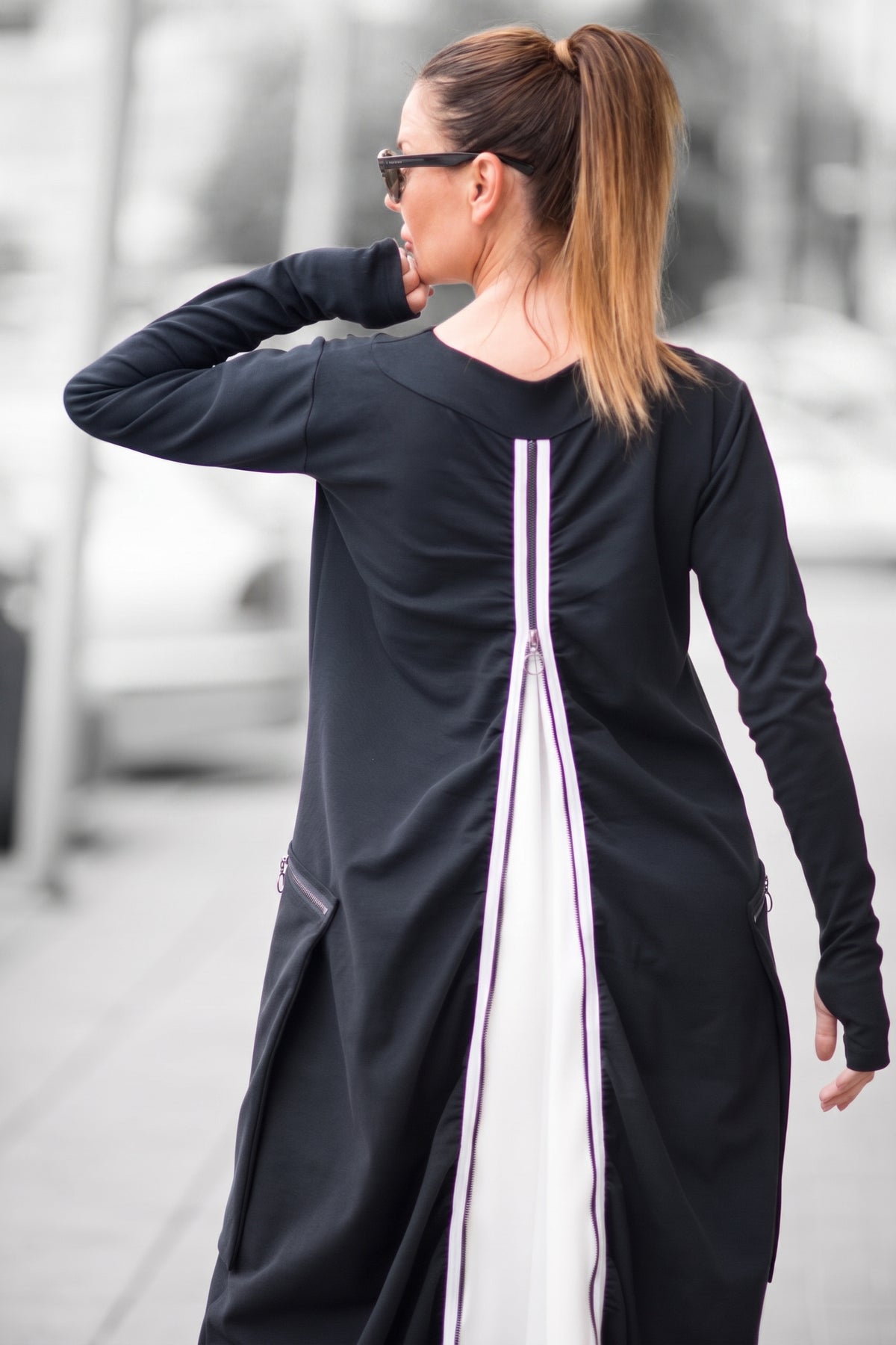 Black punto milano maxi dress Lara with white back panel - EUG Fashion #black
