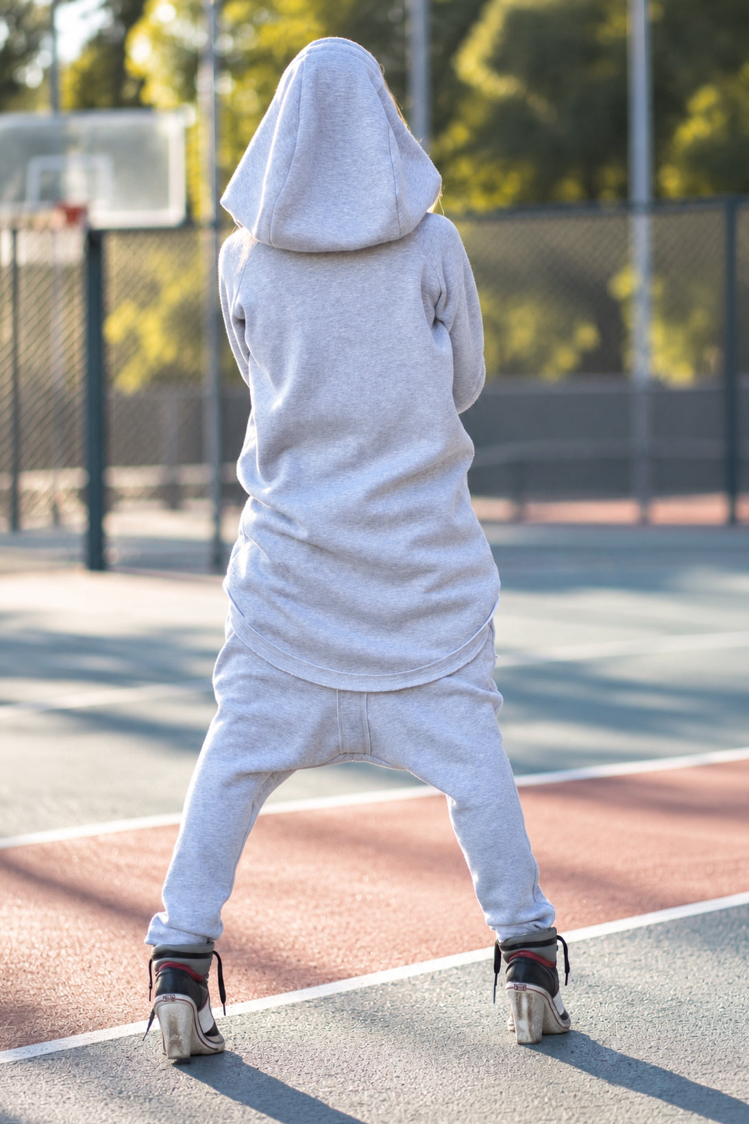 Light Grey winter tracksuit - hooded zip-up sweatshirt and harem pants with pockets, Mell | EUG Fashion #light-grey