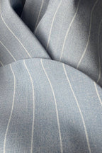 Women's light blue and white striped two-piece suit - fitted blazer and wide-leg trousers, Sandy | EUG Fashion
