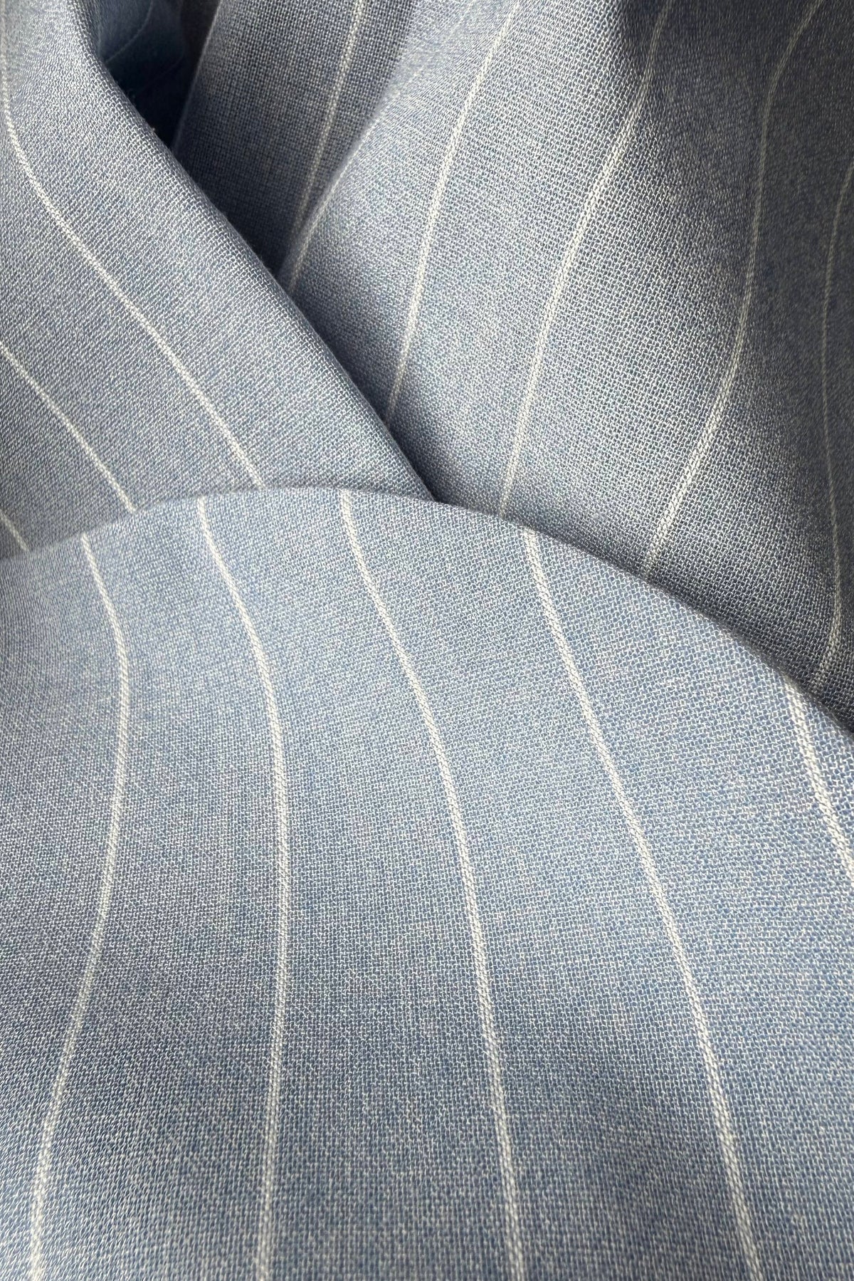 Women's light blue and white striped two-piece suit - fitted blazer and wide-leg trousers, Sandy | EUG Fashion
