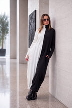 Black and white wide cotton winter jumpsuit - EUG fashion #black-white