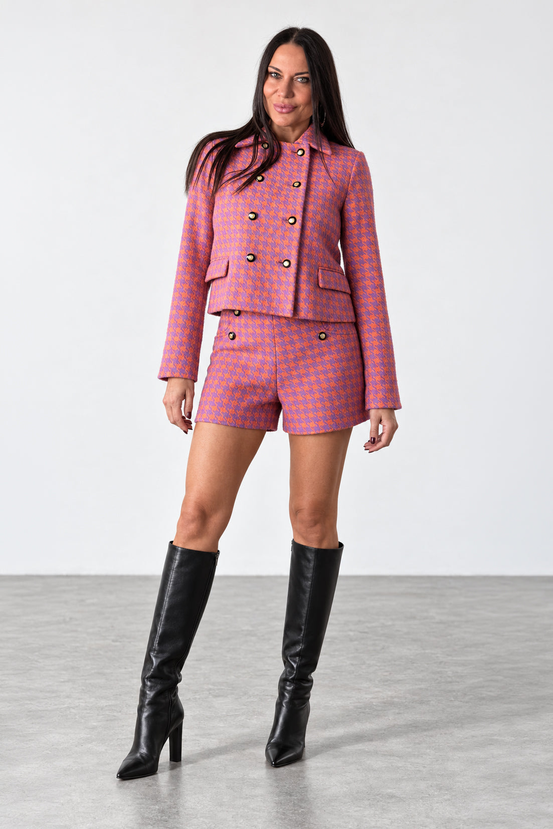 Houndstooth Blazer & Shorts Set - Aspen