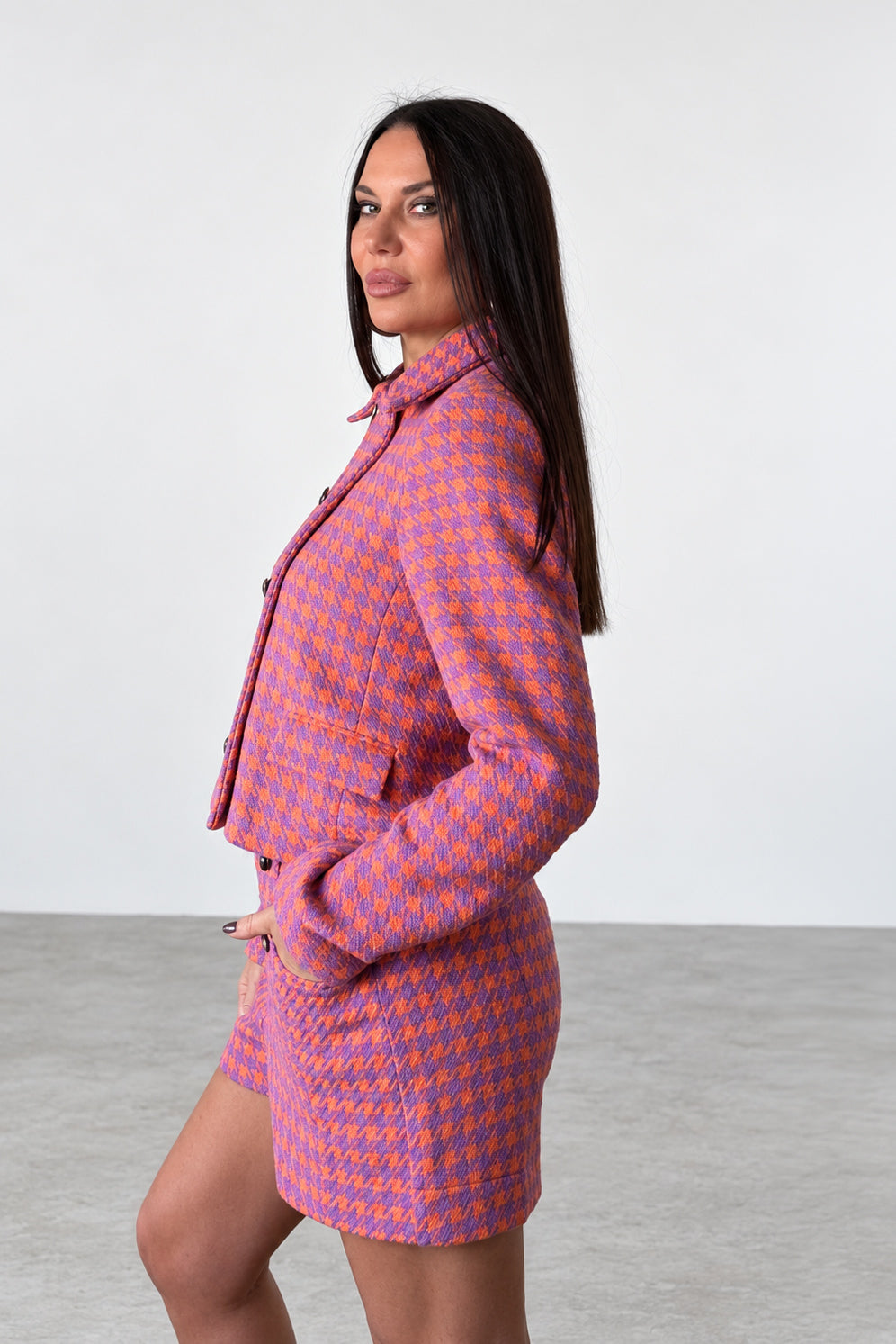 Houndstooth Blazer & Shorts Set - Aspen