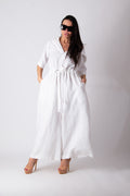 Hooded linen wide jumpsuit #white