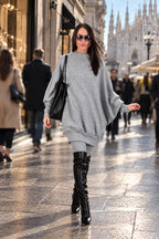 Silver Blue knit tunic and leggings set - wide acrylic tunic with shimmering silver threads, Robin | EUG Fashion #silver-blue
