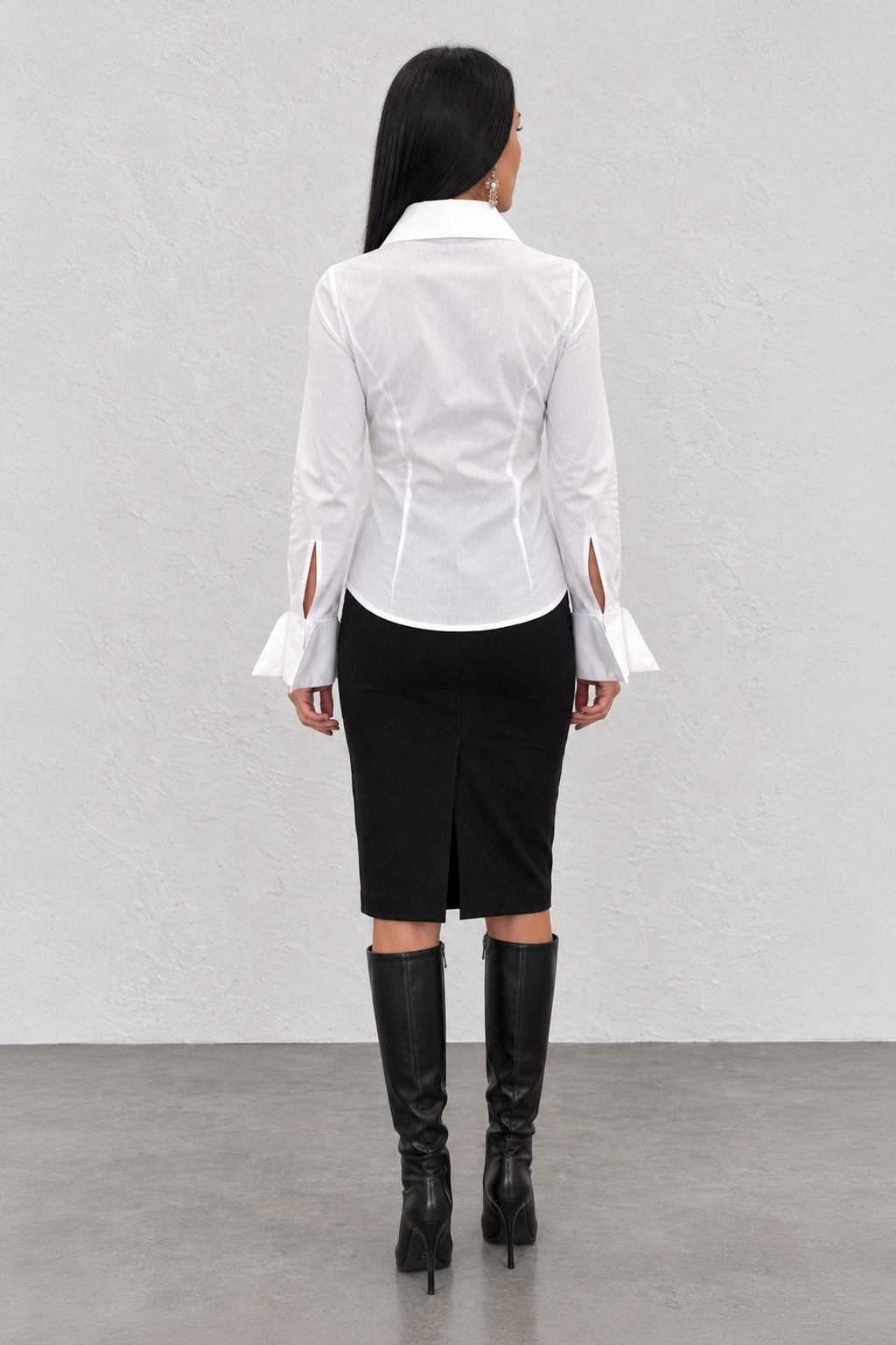 White cotton shirt - oversized collar, extra-large designer cuffs, fitted silhouette, Belinda | EUG Fashion #white

