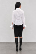 White cotton shirt - oversized collar, extra-large designer cuffs, fitted silhouette, Belinda | EUG Fashion #white

