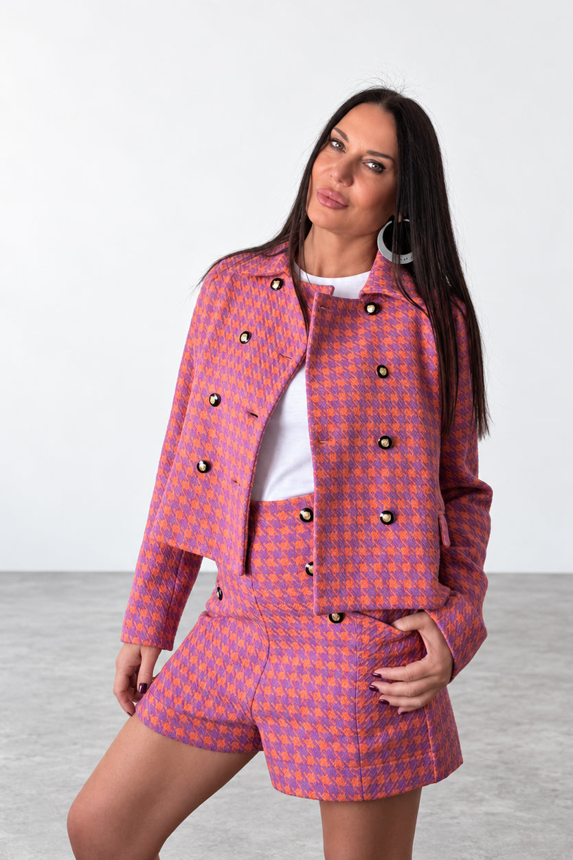 Houndstooth Blazer & Shorts Set - Aspen