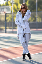 Light Grey winter tracksuit - hooded zip-up sweatshirt and harem pants with pockets, Mell | EUG Fashion #light-grey