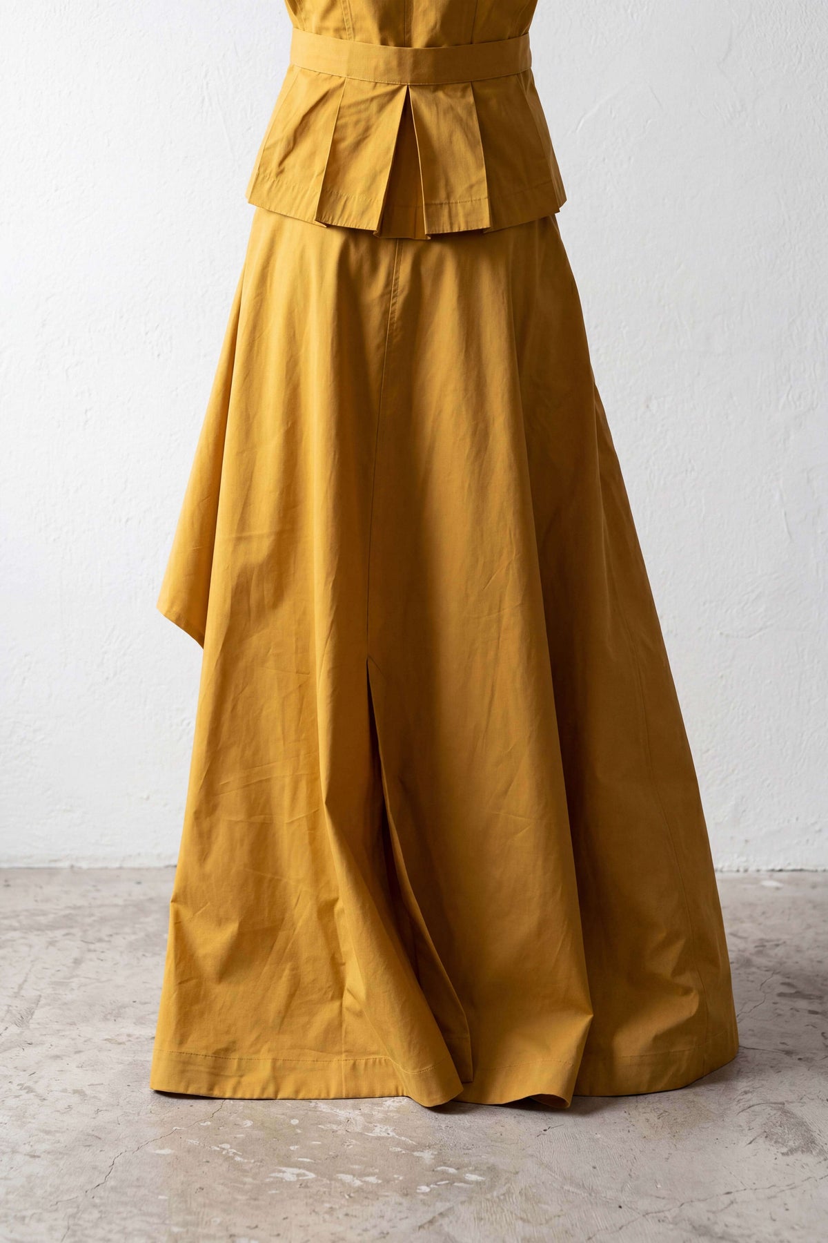 Mustard A-line maxi cotton skirt Jade with overlap closure and press-stud pockets - EUG Fashion #mustard
