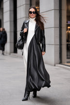 Black and white leather-look punto milano A-line dress Vivian - EUG Fashion 