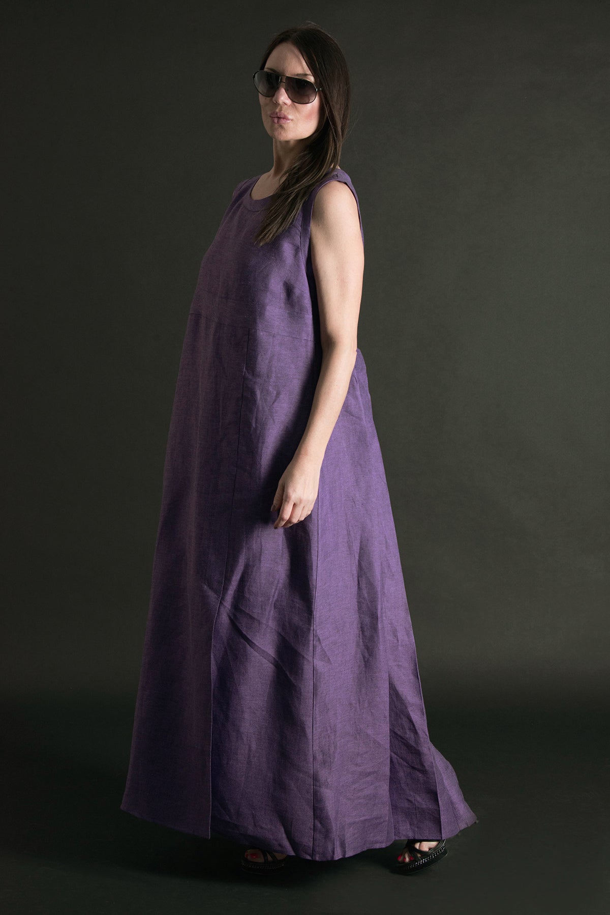 Long Sleeveless Linen  Dress - Amber